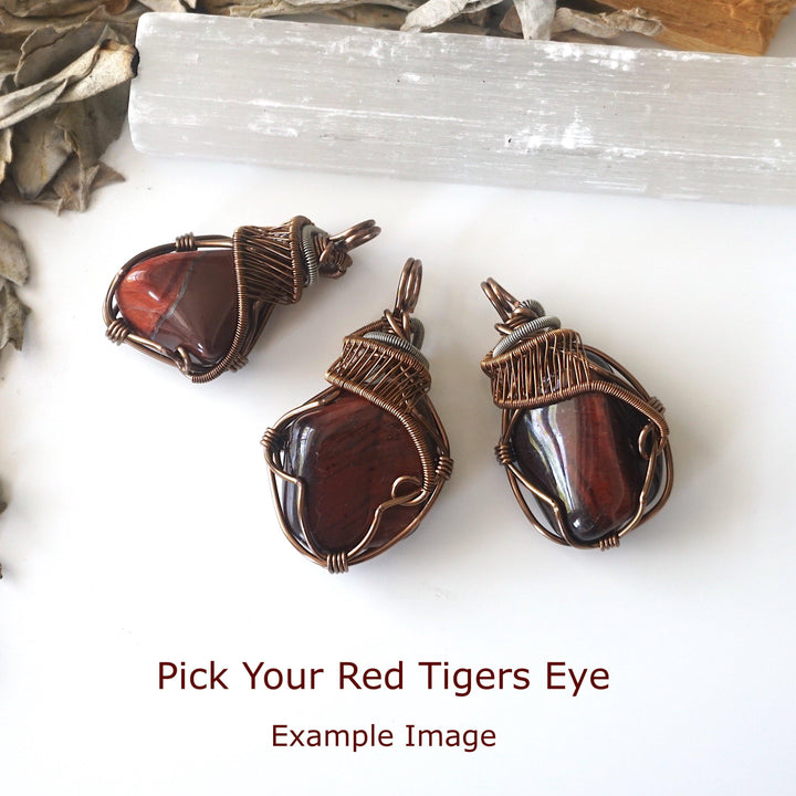 Red Tigers Eye Crystal Necklace - Antique Bronze and Silver DesignsbyNatureGems
