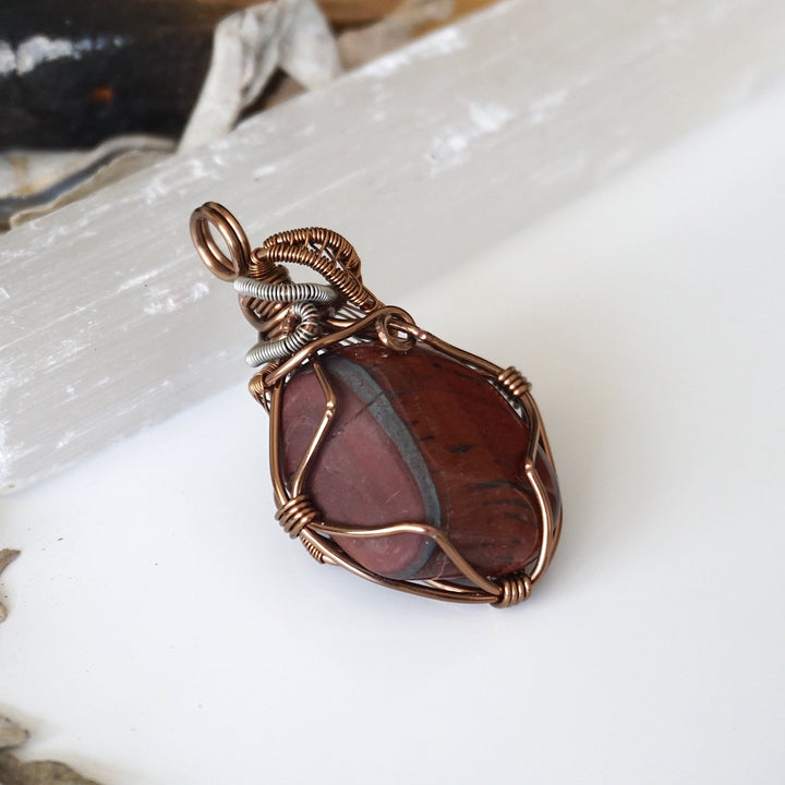 Red Tigers Eye Crystal Necklace - Antique Bronze and Silver DesignsbyNatureGems