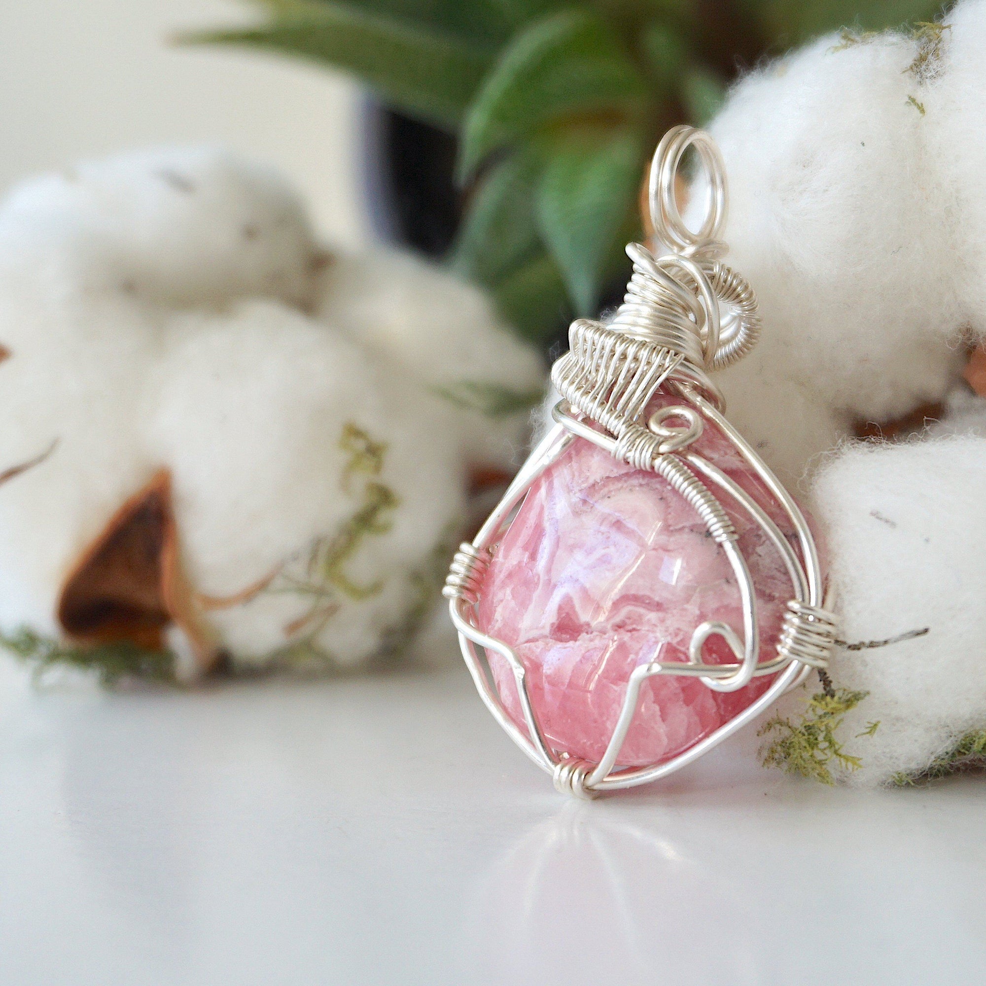 Rhodochrosite Pendant Necklace - Bright Silver Designs by Nature Gems