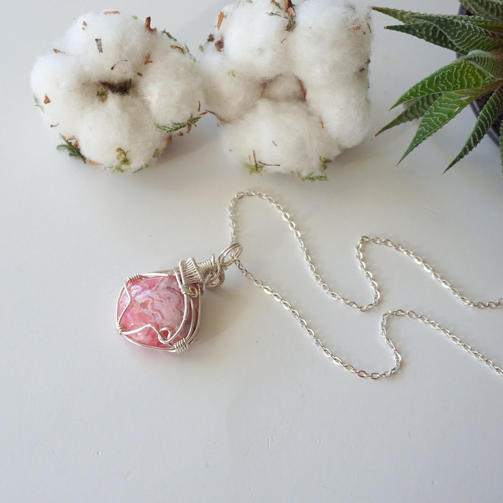 Rhodochrosite Pendant Necklace - Bright Silver Designs by Nature Gems