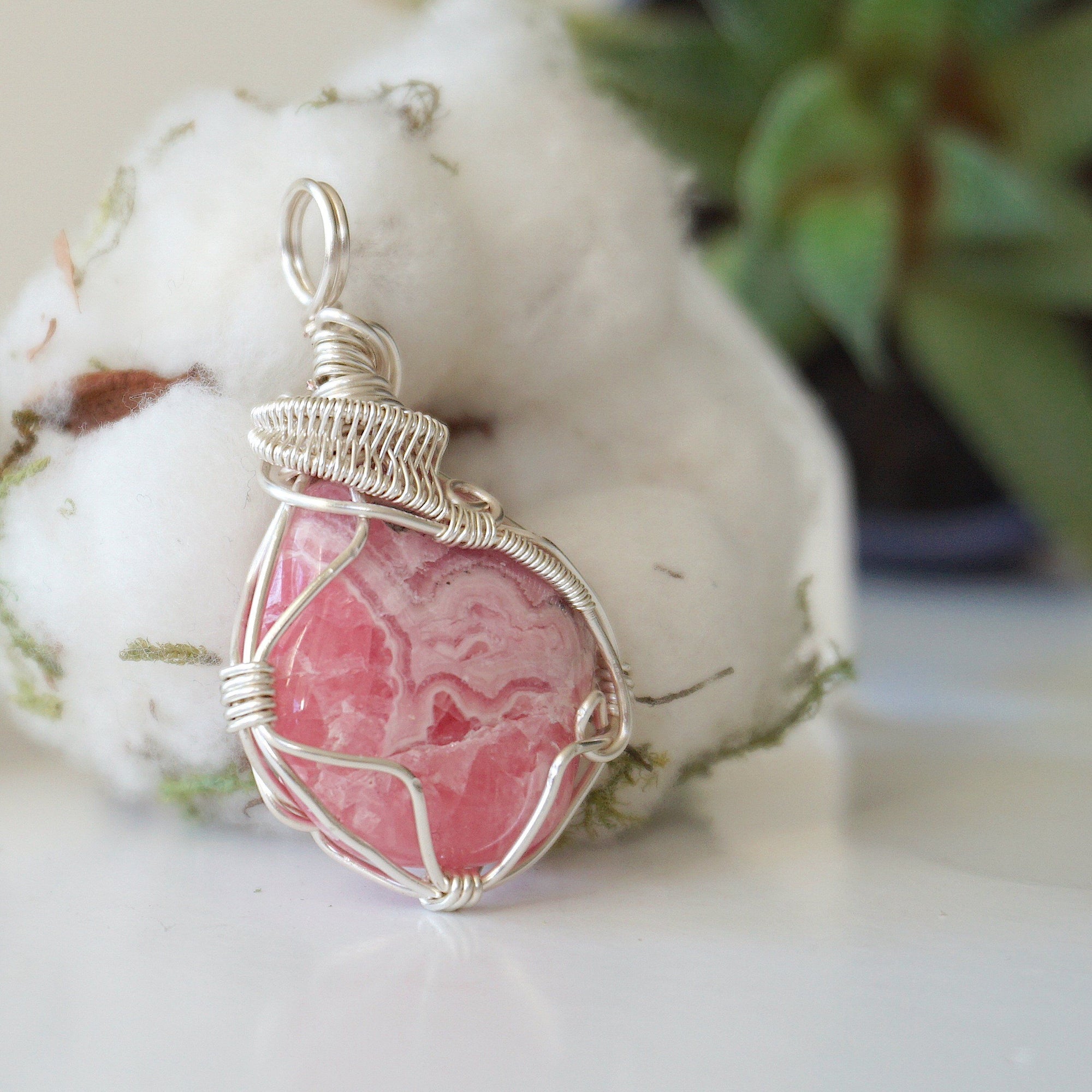 Rhodochrosite Pendant Necklace - Bright Silver Designs by Nature Gems