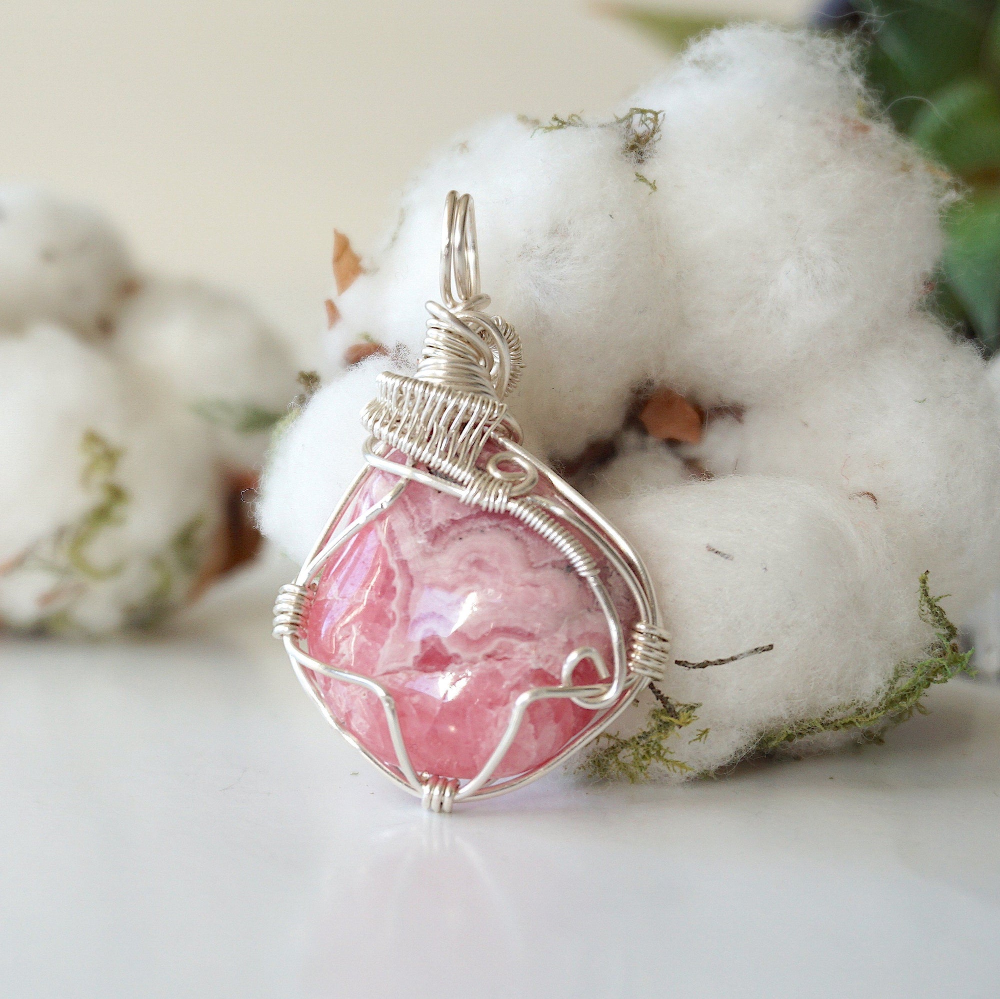 Rhodochrosite Pendant Necklace - Bright Silver Designs by Nature Gems