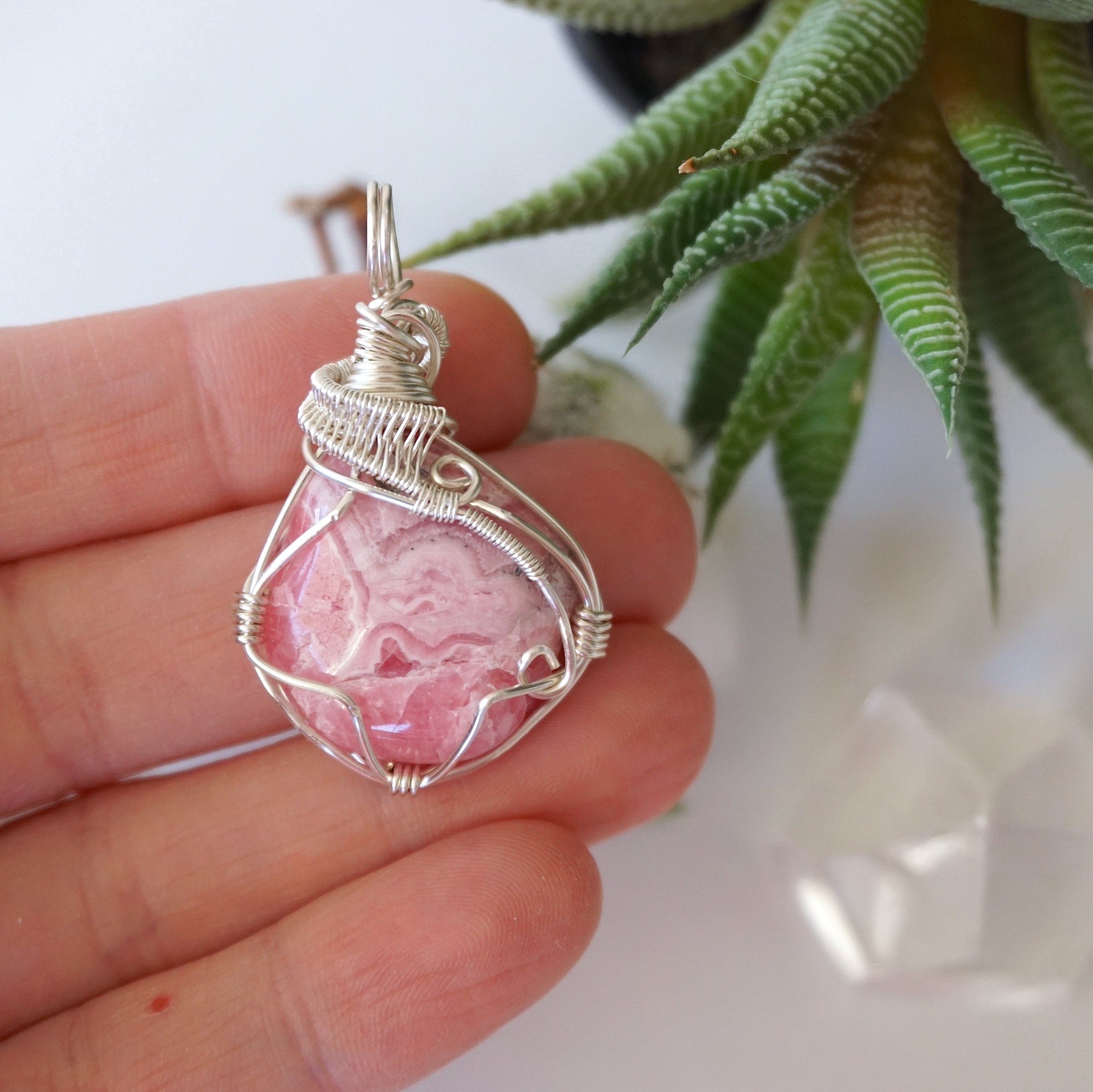 Rhodochrosite Pendant Necklace - Bright Silver Designs by Nature Gems