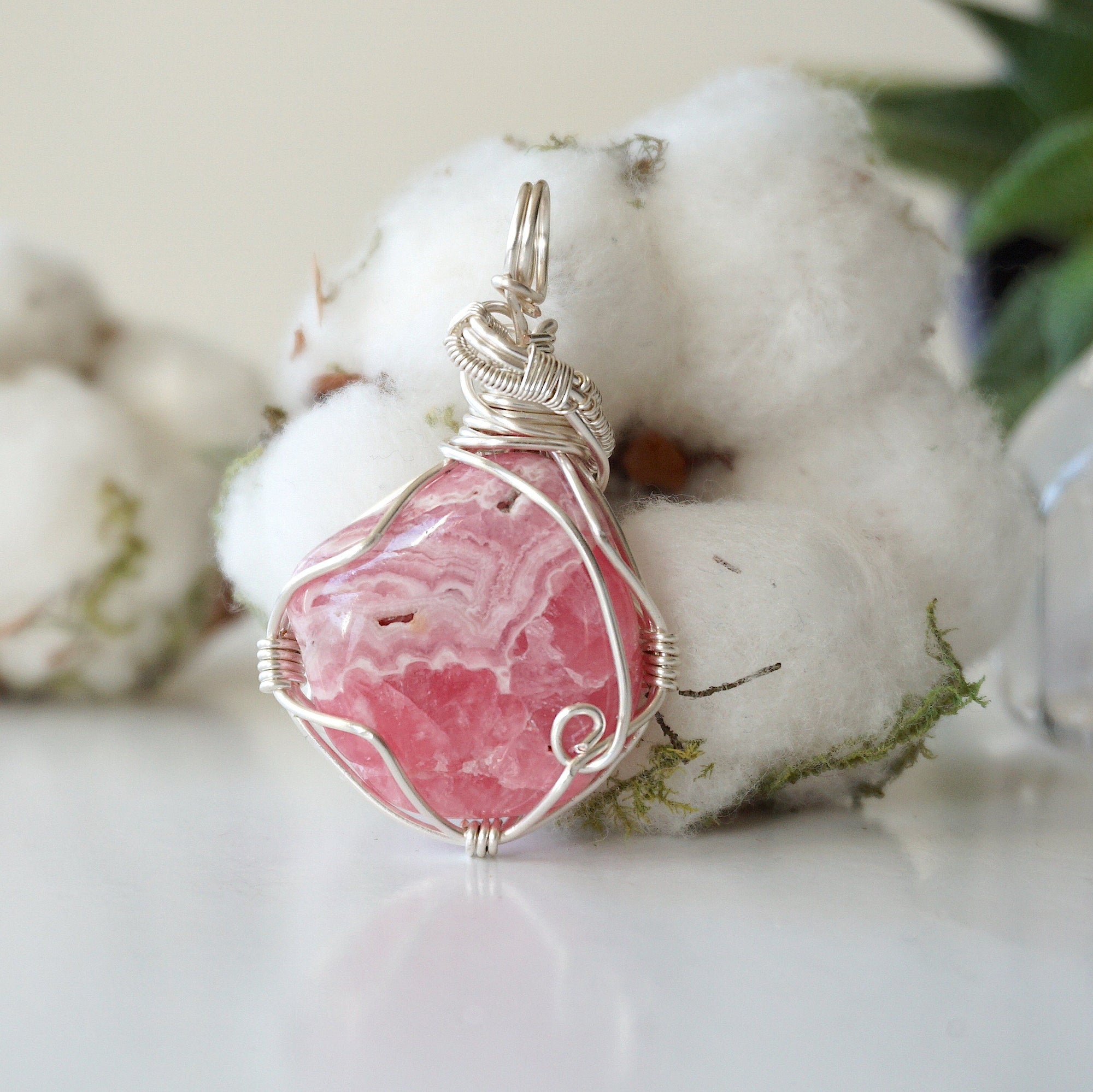 Rhodochrosite Pendant Necklace - Bright Silver Designs by Nature Gems