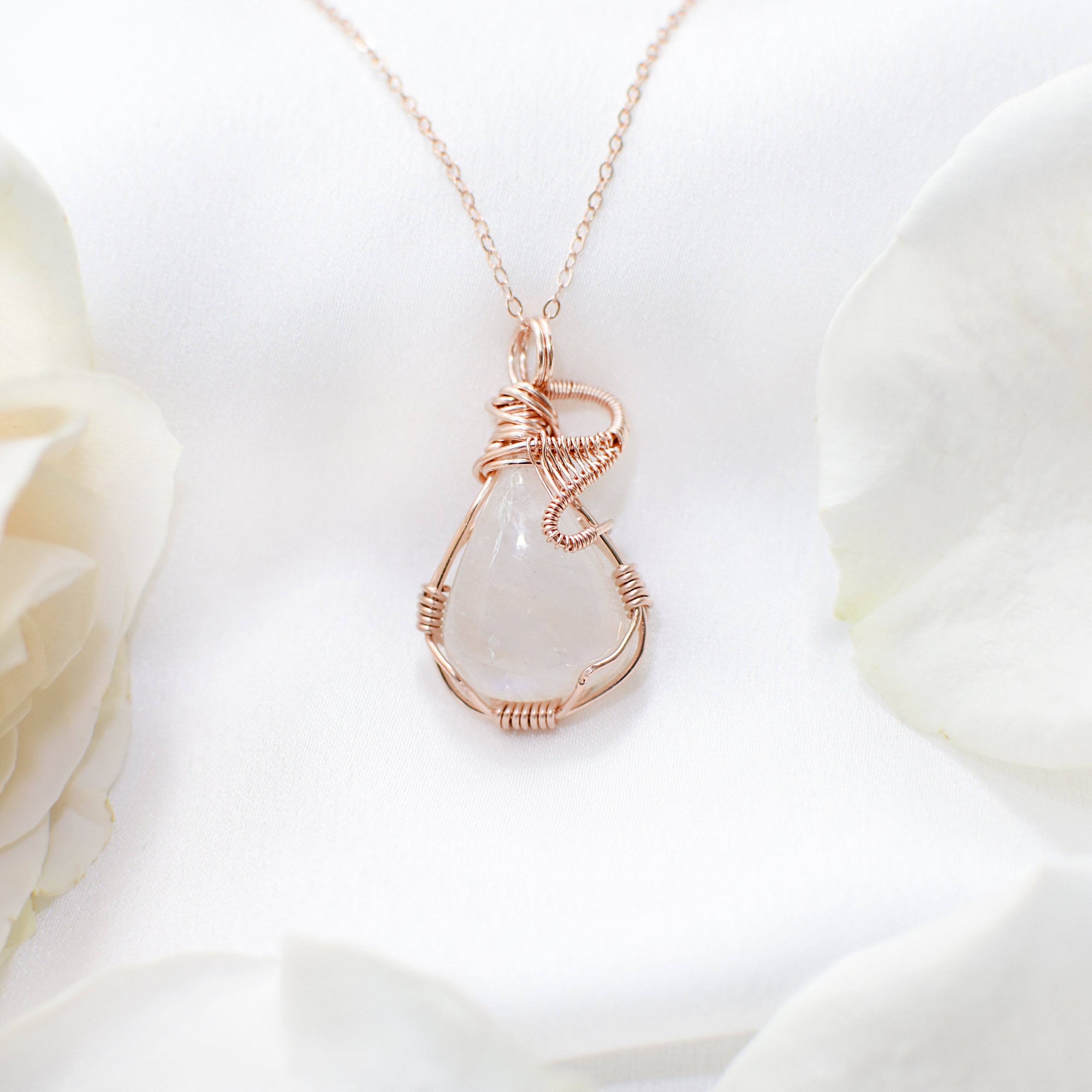 Rose Gold Rainbow Moonstone Necklace DesignsbyNatureGems