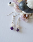 Rose Quartz & Amethyst Silver Plated Hook Drop Earring Designs by Nature Gems