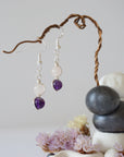 Rose Quartz & Amethyst Silver Plated Hook Drop Earring Designs by Nature Gems