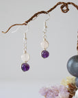 Rose Quartz & Amethyst Silver Plated Hook Drop Earring Designs by Nature Gems