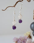 Rose Quartz & Amethyst Silver Plated Hook Drop Earring Designs by Nature Gems