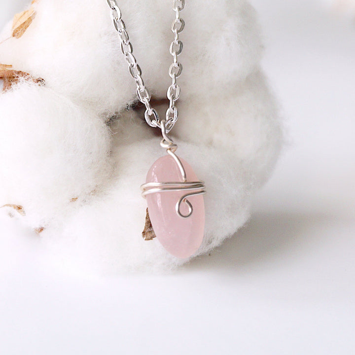 Rose Quartz Charm Necklace - Sterling Silver Plated Designs by Nature Gems