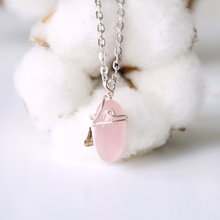 Rose Quartz Charm Necklace - Sterling Silver Plated Designs by Nature Gems