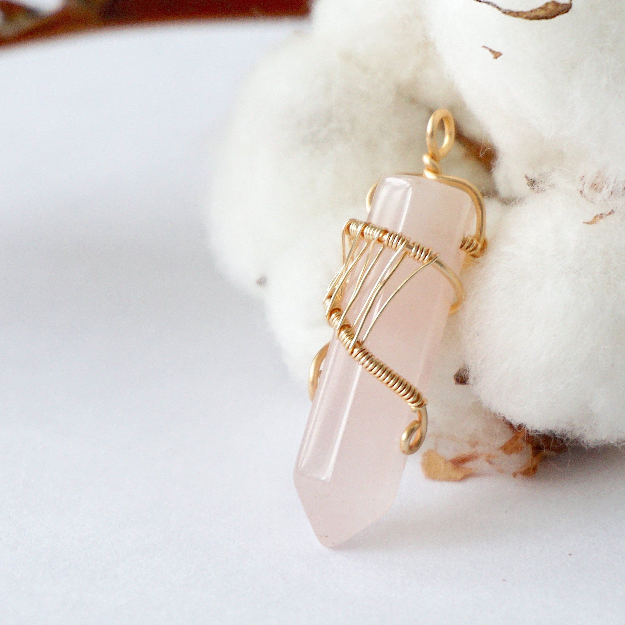 Rose Quartz Hexagonal Point Necklace - Gold Plated Designs by Nature Gems