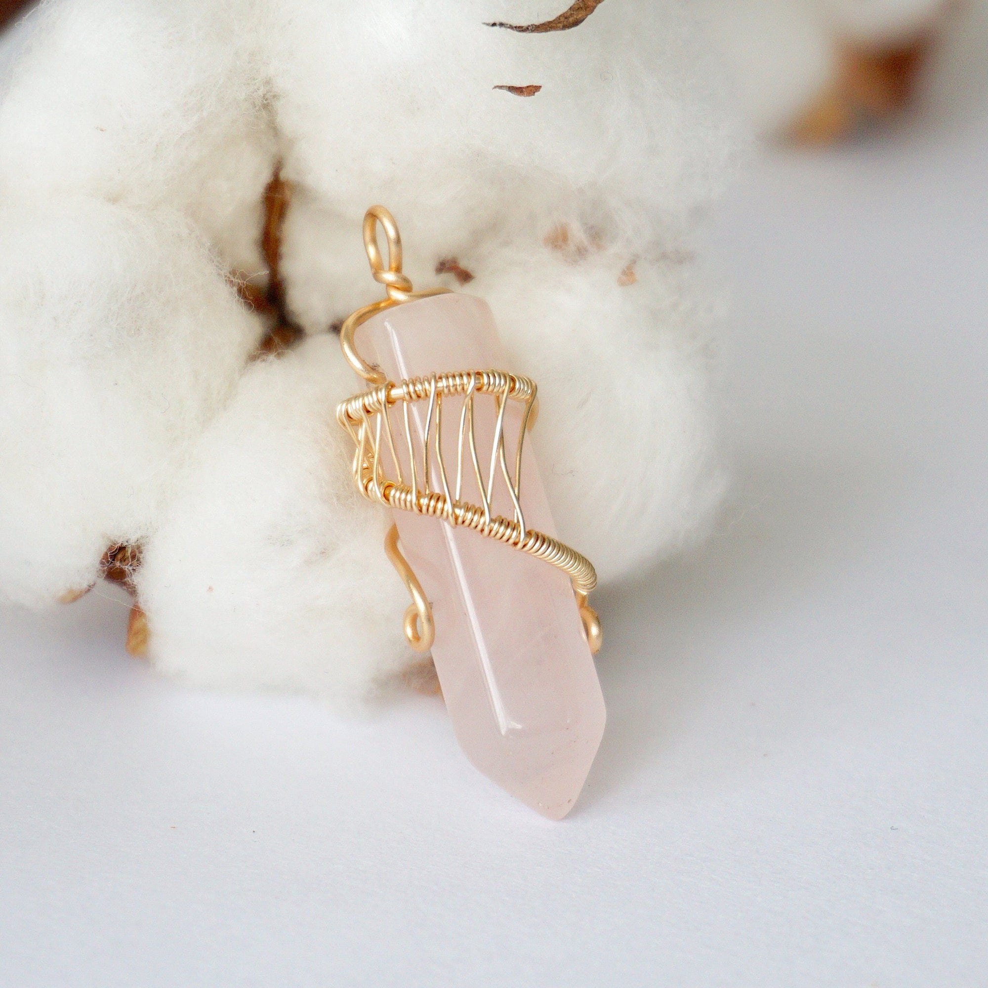 Rose Quartz Hexagonal Point Necklace - Gold Plated Designs by Nature Gems