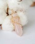 Rose Quartz Hexagonal Point Necklace - Gold Plated Designs by Nature Gems