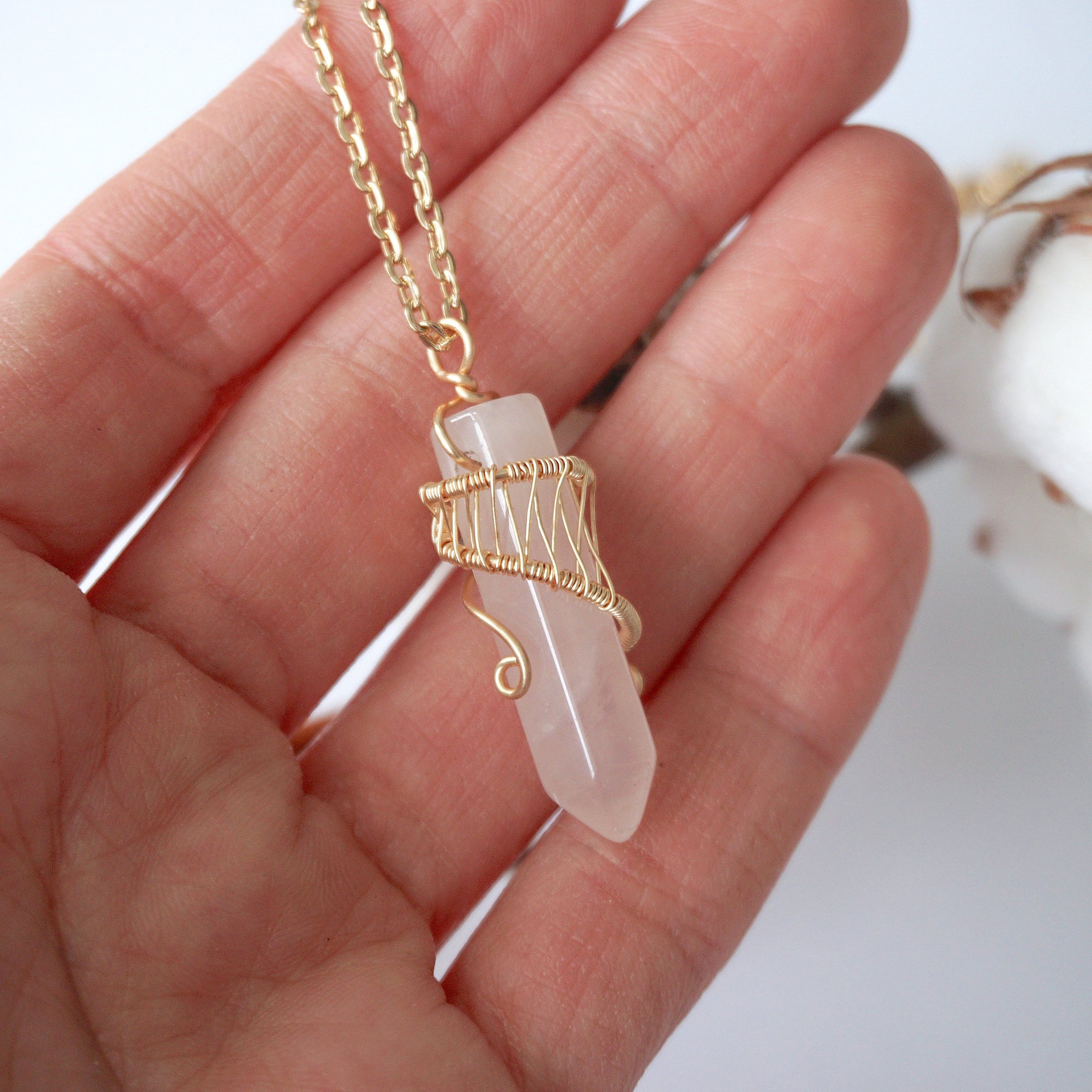 Rose Quartz Hexagonal Point Necklace - Gold Plated Designs by Nature Gems