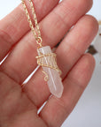 Rose Quartz Hexagonal Point Necklace - Gold Plated Designs by Nature Gems