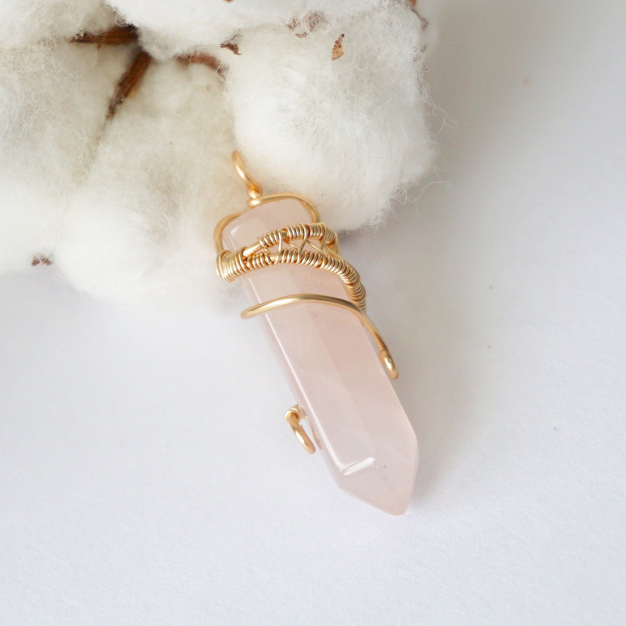 Rose Quartz Hexagonal Point Necklace - Gold Plated Designs by Nature Gems