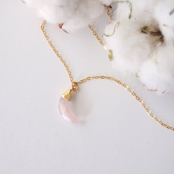 Rose Quartz Moon Charm Necklace - 14K Gold-Filled DesignsbyNatureGems