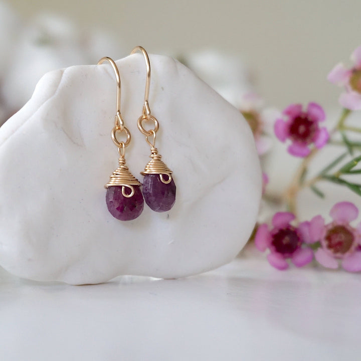 Ruby Drop Earrings 14k Gold Filled Designs by Nature Gems