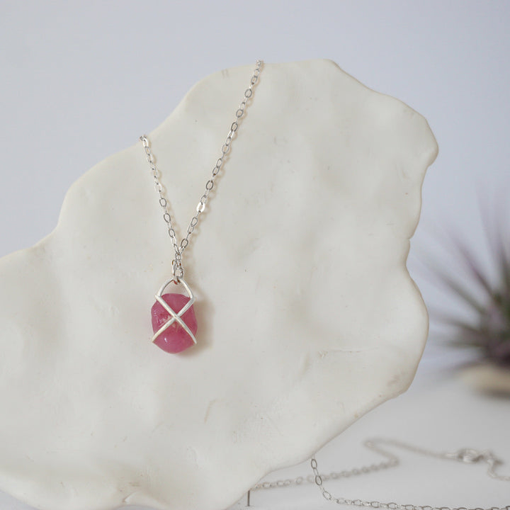 Ruby Sterling Silver Huggie Charm Necklace Designs by Nature Gems