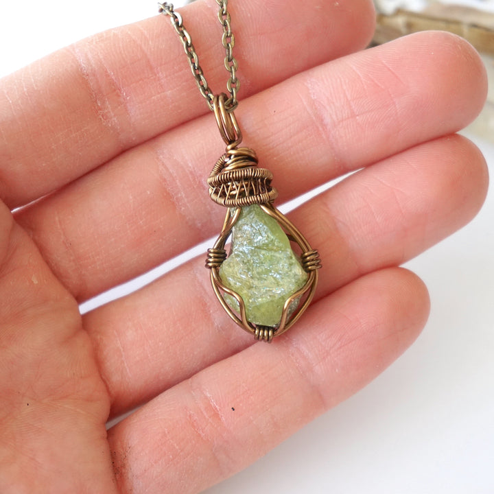 (SEO) Raw Peridot Necklace - Antique Bronze Designs by Nature Gems