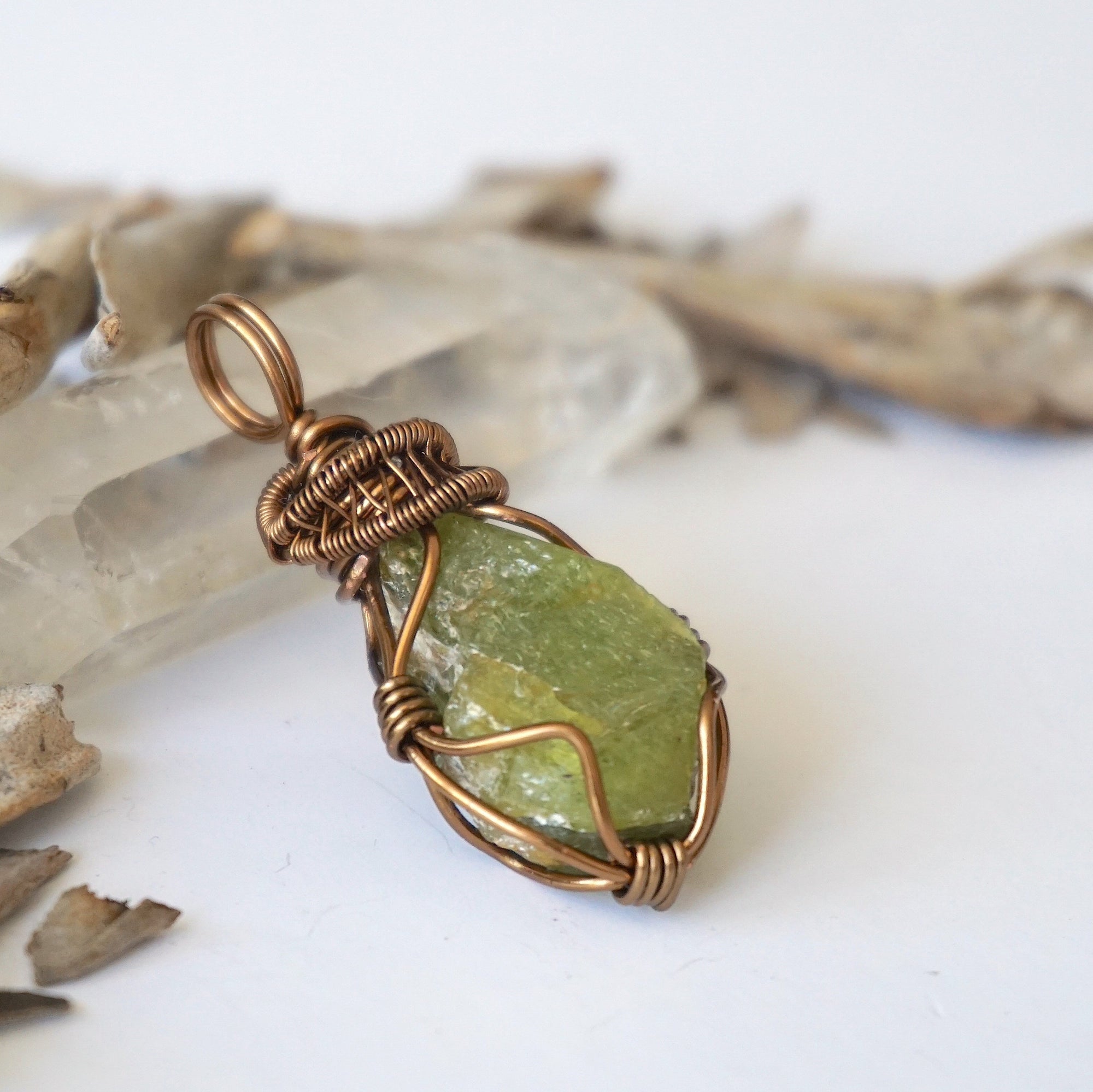 (SEO) Raw Peridot Necklace - Antique Bronze Designs by Nature Gems