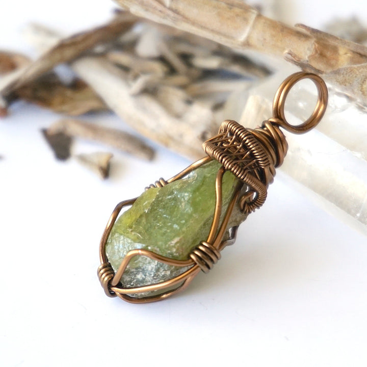 (SEO) Raw Peridot Necklace - Antique Bronze Leather Cord Designs by Nature Gems