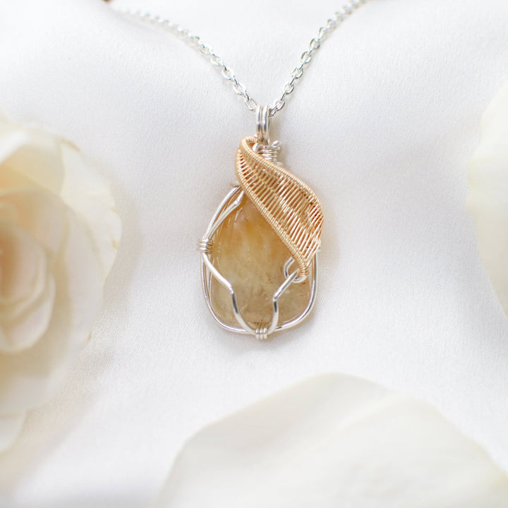 Silver and Gold Wire Wrapped Natural Citrine Necklace DesignsbyNatureGems
