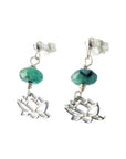 Silver Lotus and Raw Emerald Drop Earrings - May Birthstone Jewelry DesignsbyNatureGems