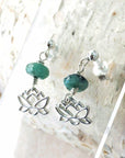 Silver Lotus and Raw Emerald Drop Earrings - May Birthstone Jewelry DesignsbyNatureGems