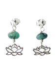 Silver Lotus and Raw Emerald Drop Earrings - May Birthstone Jewelry DesignsbyNatureGems