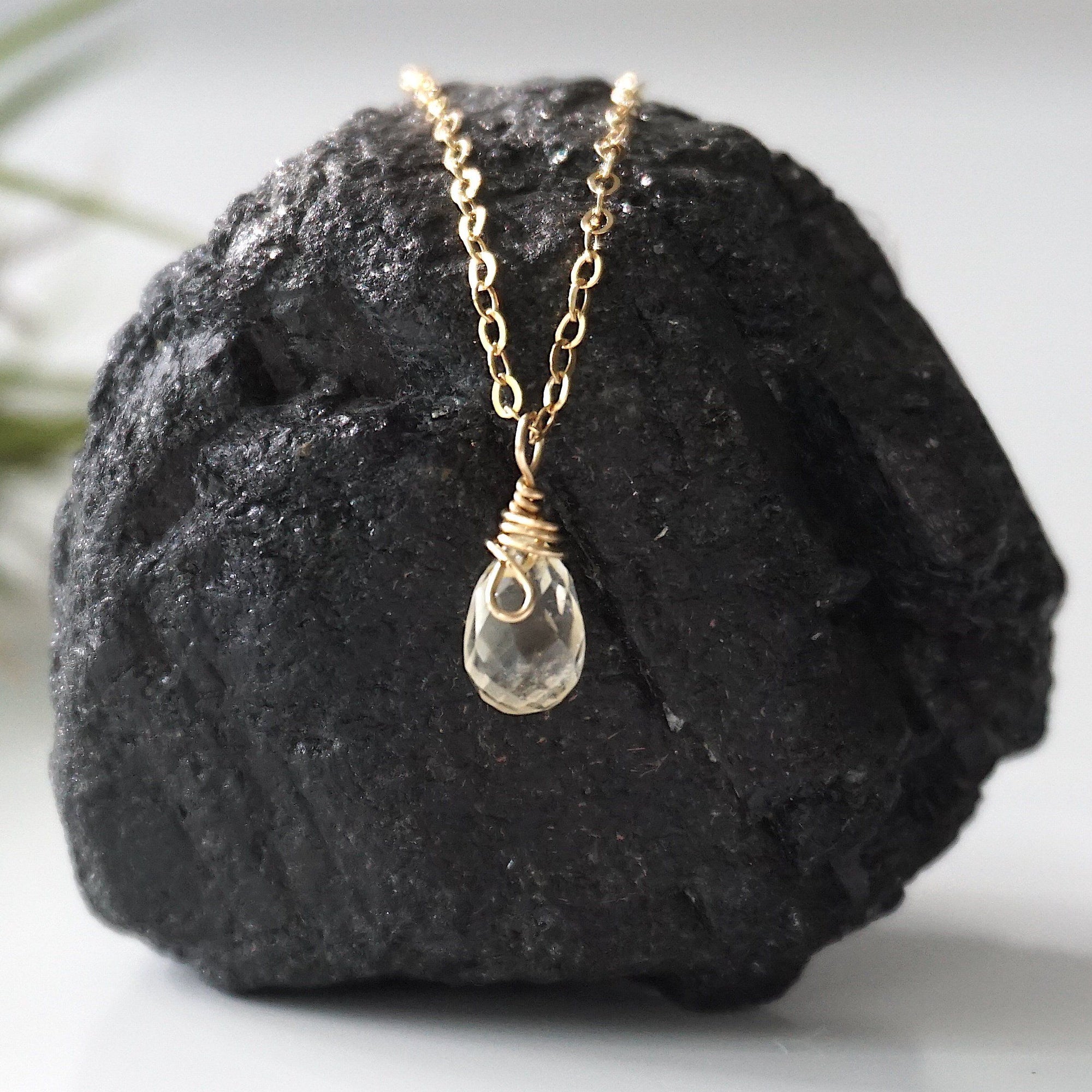 Small citrine necklace 14k gold filled delicate crystal pendant for women handmade by Designs by Nature Gems
