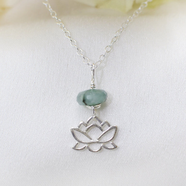 Sterling Silver Lotus Raw Emerald Crystal Necklace-Jewelry DesignsbyNatureGems
