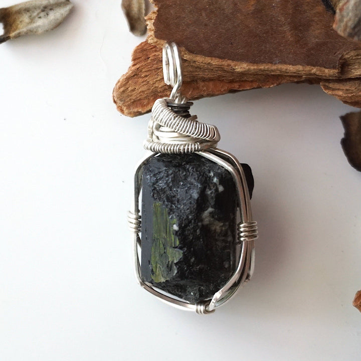Sterling Silver Wire Wrapped Raw Tourmaline Necklace DesignsbyNatureGems