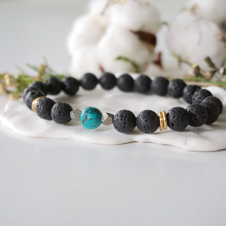 Turquoise and Lava Mala Bracelet Designs by Nature Gems