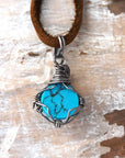 Turquoise Charm Necklace - Antiqued Sterling Silver - Brown Leather Designs by Nature Gems