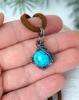 Turquoise Charm Necklace - Antiqued Sterling Silver - Brown Leather Designs by Nature Gems