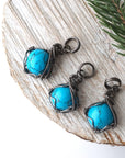 Turquoise Charm Necklace - Antiqued Sterling Silver - Brown Leather Designs by Nature Gems