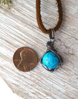 Turquoise Charm Necklace - Antiqued Sterling Silver - Brown Leather Designs by Nature Gems