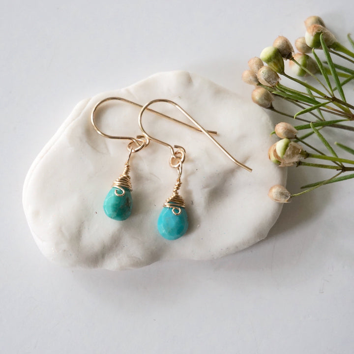 Turquoise Drop Earrings - 14k Gold Filled Metal Designs by Nature Gems