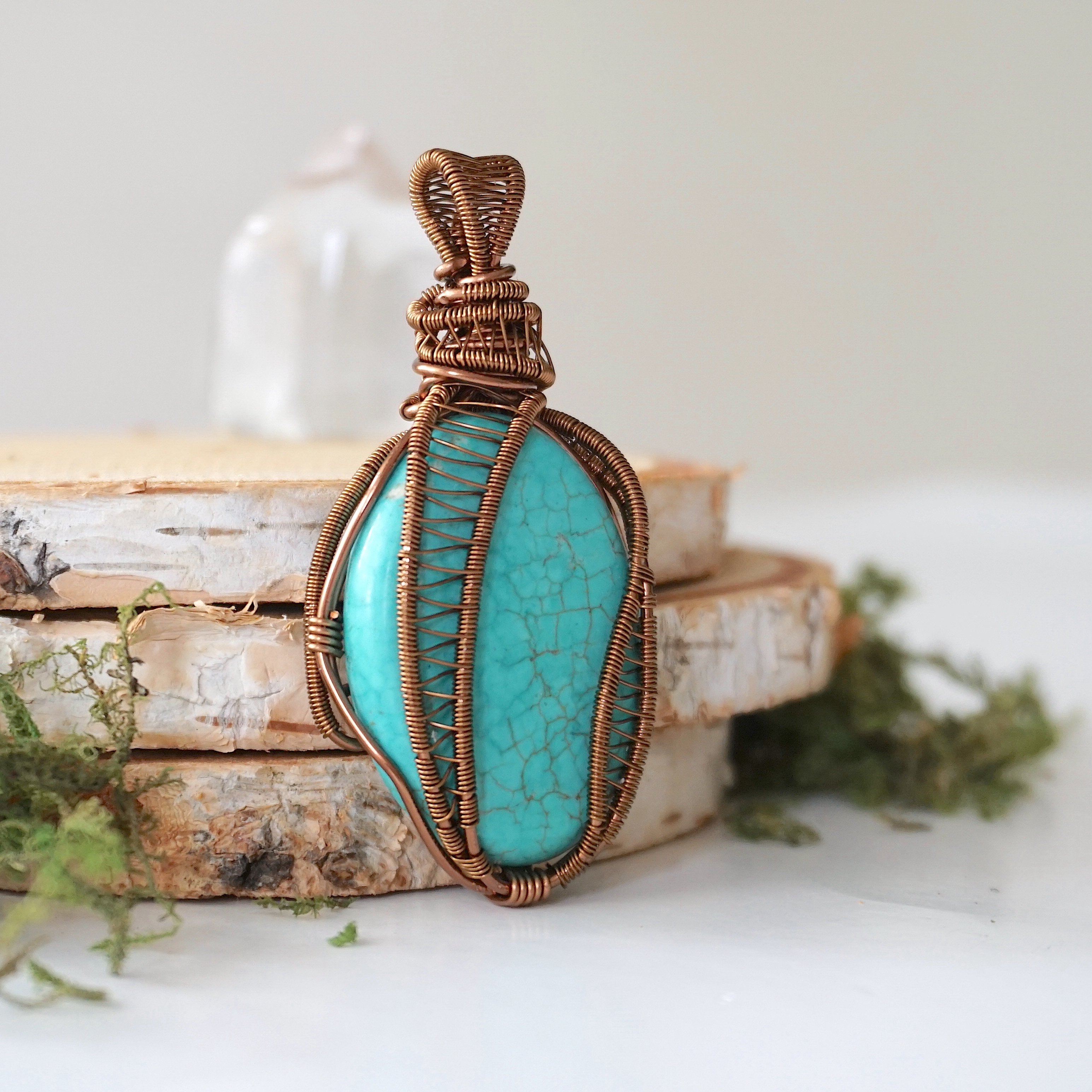 Wire wrapped turquoise on sale pendant