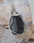 White Gold Plated Raw Black Tourmaline Necklace DesignsbyNatureGems