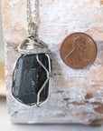 White Gold Plated Raw Black Tourmaline Necklace DesignsbyNatureGems