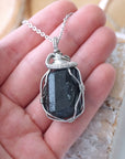 White Gold Plated Raw Black Tourmaline Necklace DesignsbyNatureGems