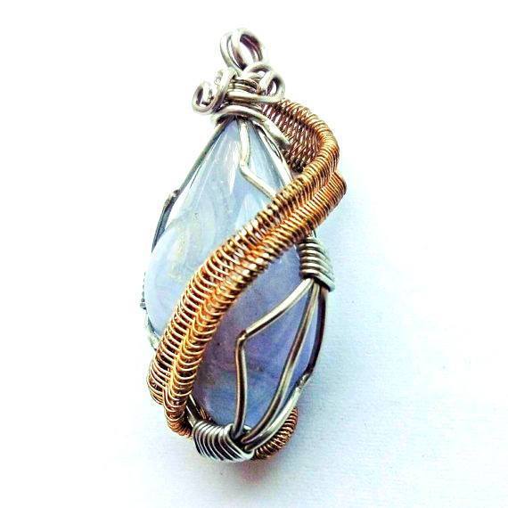 Wire Wrapped Lace Agate Healing Crystal Necklace DesignsbyNatureGems