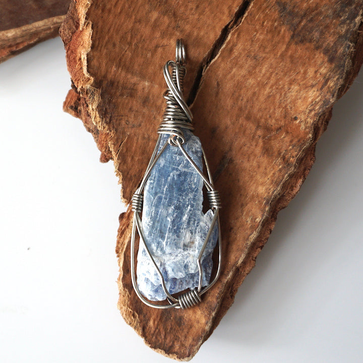 Wire Wrapped Raw Blue Kyanite Crystal Necklace DesignsbyNatureGems