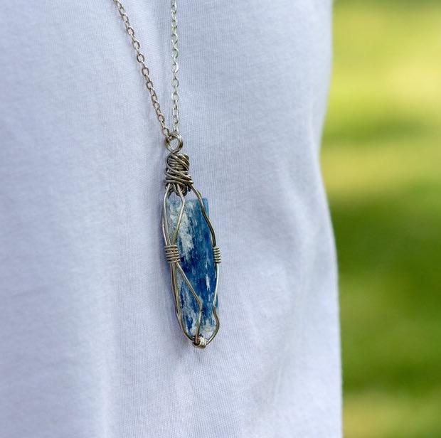 Wire Wrapped Raw Blue Kyanite Crystal Necklace DesignsbyNatureGems