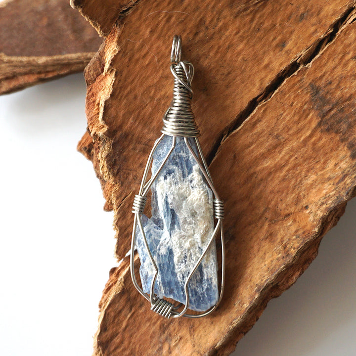 Wire Wrapped Raw Blue Kyanite Crystal Necklace DesignsbyNatureGems