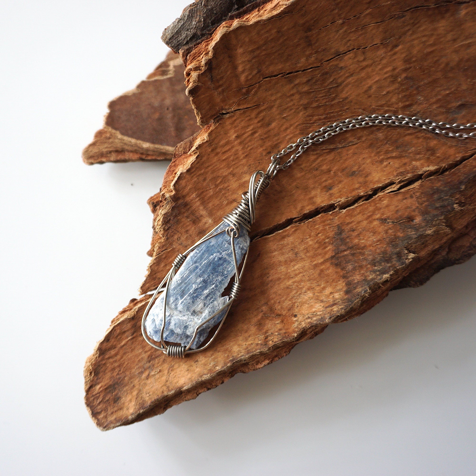 Wire Wrapped Raw Blue Kyanite Crystal Necklace DesignsbyNatureGems