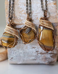 Wire Wrapped Raw Tiger's Eye Pendant - Antique Bronze and Gold Plated DesignsbyNatureGems